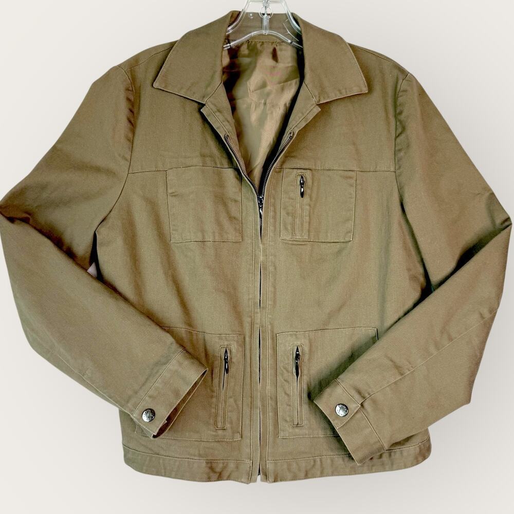 Via Seta Womens Zip Up Utility Short Jacket Boyfriend Size S/M Brown Long Sleeve